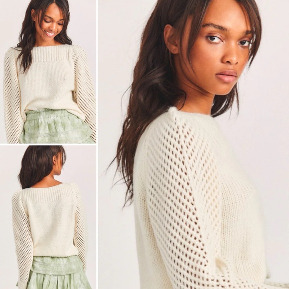LoveShackFancy Rosie Alpaca Chunky Boatneck Pullover Sweater in Snow Size XS - Picture 2 of 11